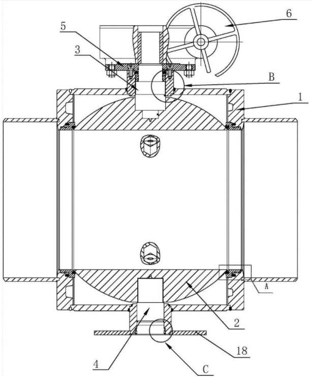 全焊接球閥結(jié)構(gòu)示意圖 全焊接球閥結(jié)構(gòu)示意圖